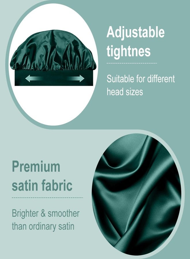 Merdia 2 PCS Satin Hair Bonnet for Women | Elastic and Reusable Shower Hair Caps | Satin Bonnet for Sleeping Women, Shower Caps | Double Layers Hair Cap | Environmental Protection | 11.8 Inches, Dark Green - Image 3